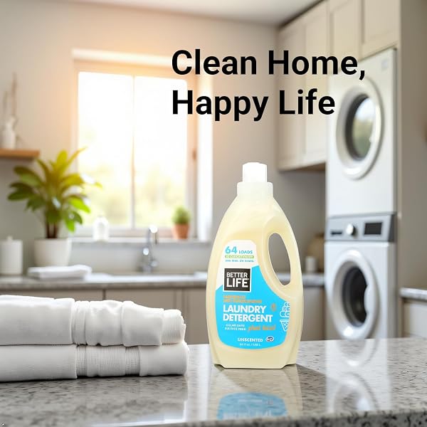 BETTER LIFE LAUNDRY DETERGENT – CONCENTRATED LIQUID LAUNDRY SOAP FOR AUTOMATIC WASHING MACHINE – GENTLE UNSCENTED LAUNDRY SUPPLIES FOR SENSITIVE SKIN – 64OZ