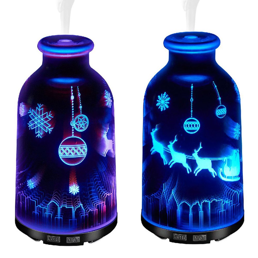 COSVI 3D Effect Glass Ultrasonic Oil Diffuser Humidifier, 120ML Cool Mist Aroma Diffuser Aromatherapy with Auto Shut-off Function, Whisper quiet Operation(3D Effect Glass Cover)