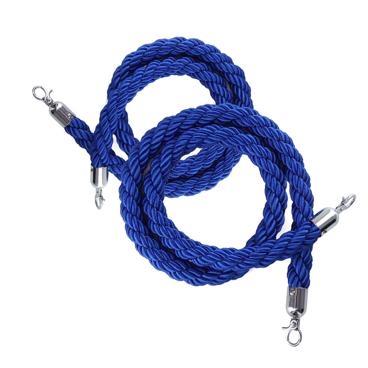 Photo 1 of 2 Pcs Barrier Ropes with Stainless Steel Snap Hooks 4.9ft Twisted Post Rope for Queue Divider Crowd Control of Hotel Celebration (Blue Hemp Rope)