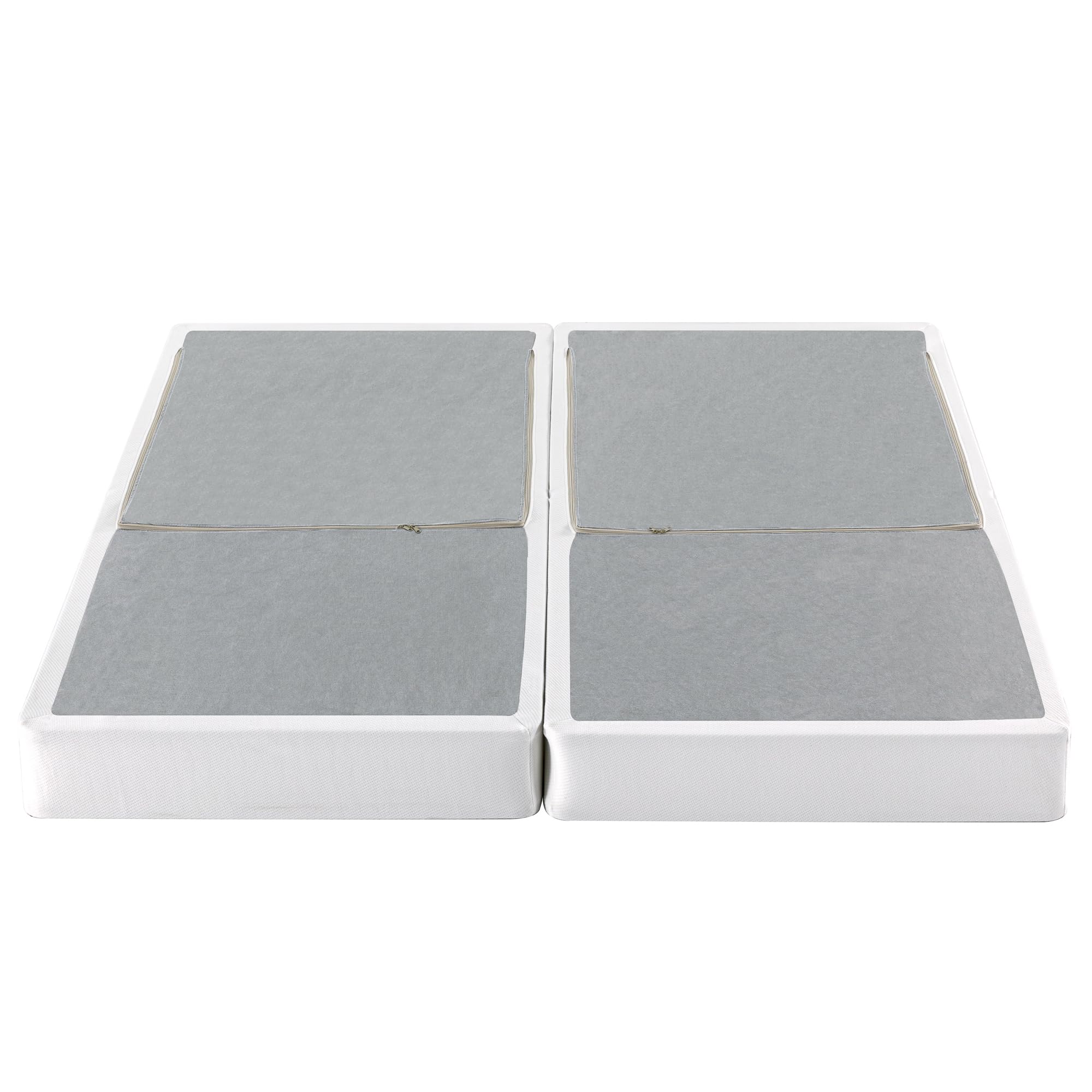 Photo 1 of **FOR PARTS ONLY HAS DAMAGES WITH METAL SUPPORTS** ZINUS 7.5 Inch Box Spring with Cover, No Assembly Mattress Foundation, Sturdy Metal Structure, Split Cal King, White