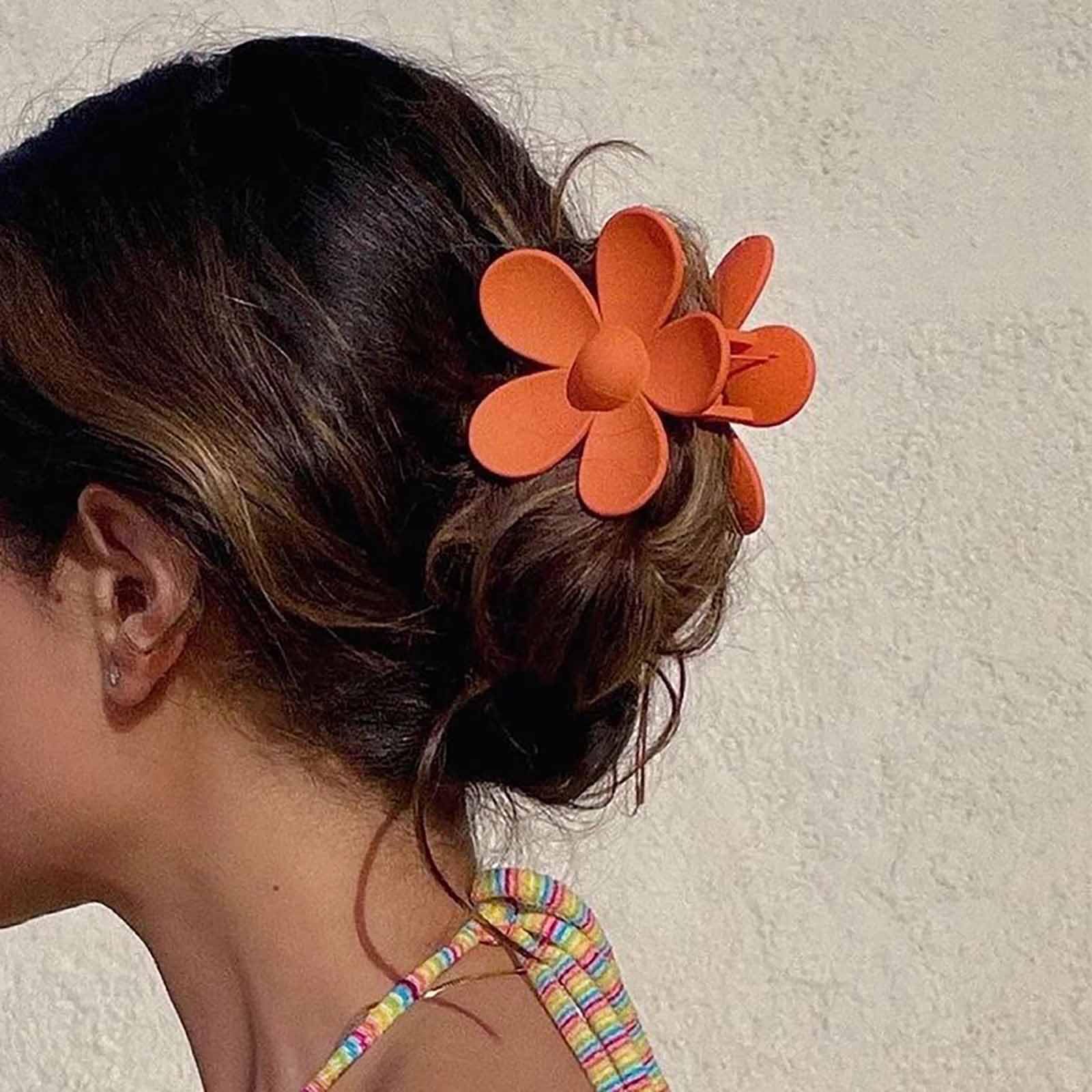 TseenYi Flower Claw Clips Large Floral Hair Claw Clips Candy Flower Huge Claw Clip Big Floral Acrylic Hair Clips Matte Flower Hair Accessories Sweet Candy Orange color Hairclip Barrette Headclip