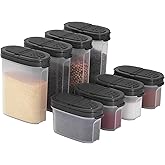 SIGNORA WARE Plastic Spice Containers &ndash; Spice Jar Set 8 Pack, 4 Mini, 4 Large &ndash; Spice Jars to Store Spices, Herbs, Marinade, Sugar, Salt, Pepper &ndash; Refillable Airtight Small Spice Jars with 2 Way Lids