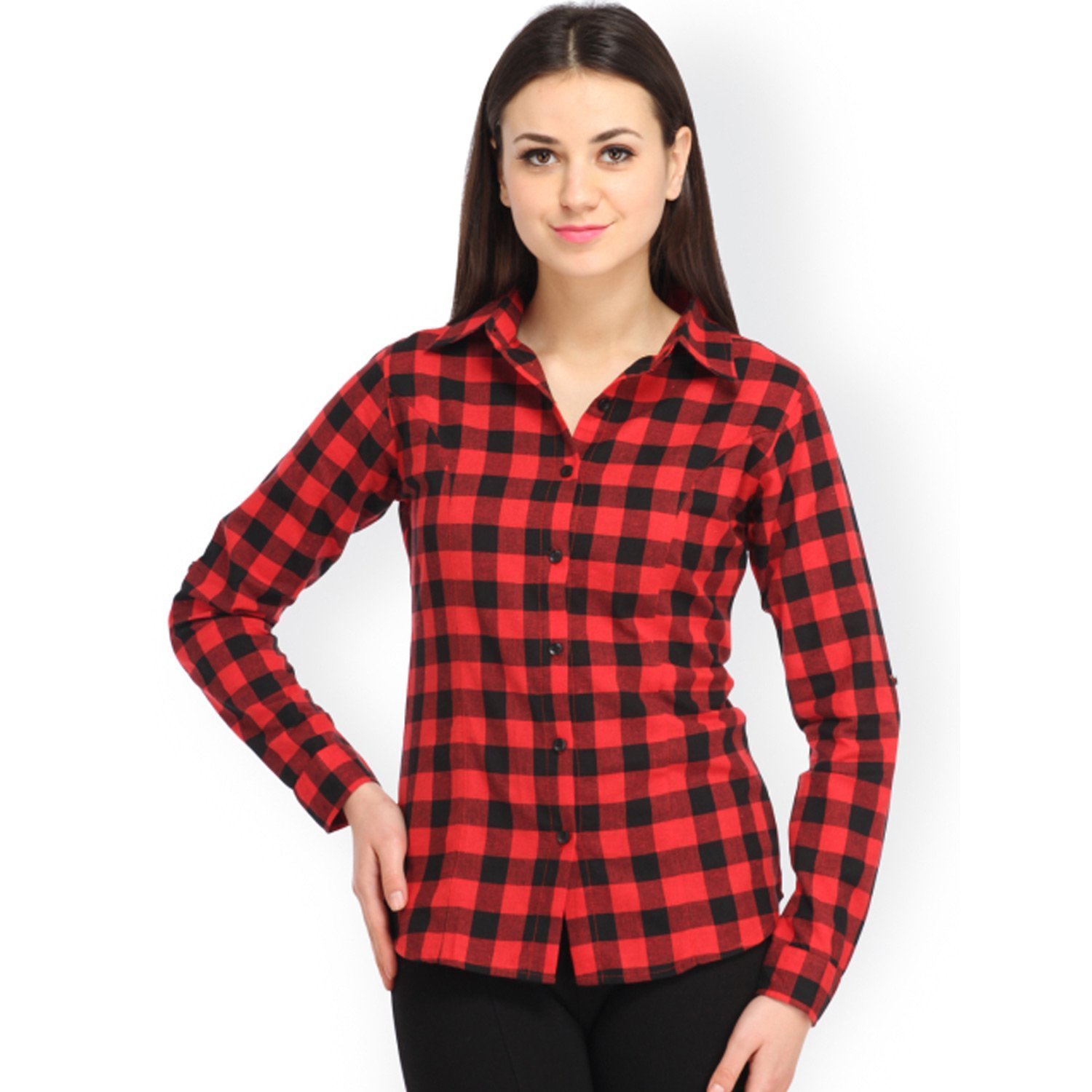 women's red and black casual checkered shirt by adiba