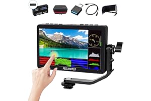 FEELWORLD F5 Pro V4 6- Inch DSLR Camera Field Monitor Bundle + Battery+Carry Case+ Micro HDMI Cords - Touch Screen Video Monitor with 3D LUT 1080P 4K HDMI with External F970 Power Plate