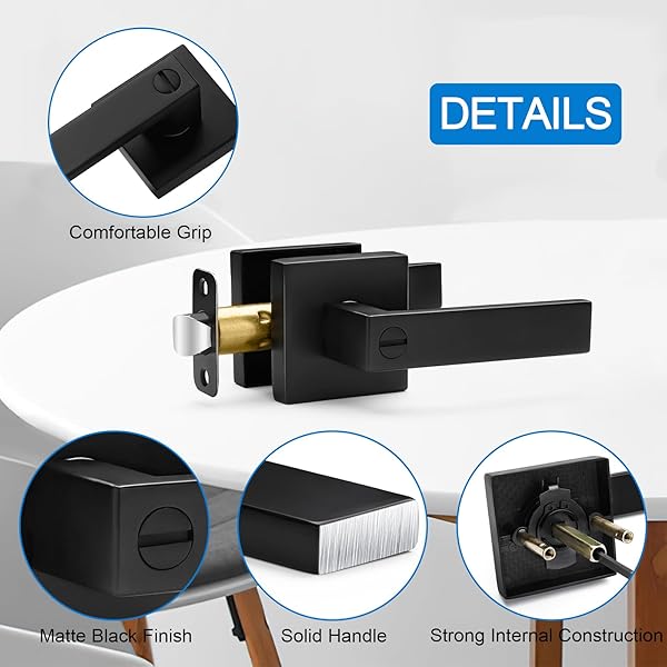 HASMIKIT 10 PACK MATTE BLACK DOOR HANDLES PRIVACY DOOR LEVERS, HEAVY DUTY BED AND BATH DOOR LOCKS INTERIOR DOOR KNOBS, REVERSIBLE KEYLESS FLAT LEVERS WITH SQUARE ROSETTE