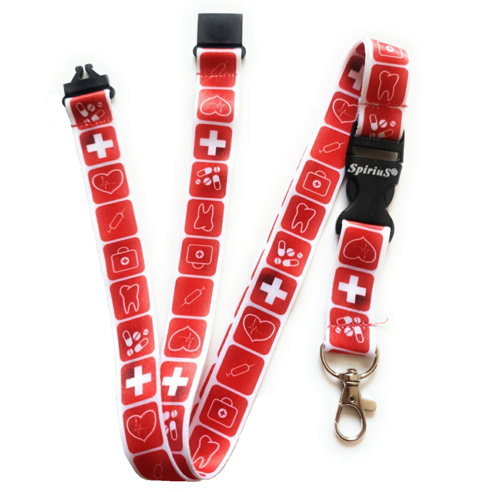 SpiriuS Neck Strap Lanyard With Strong Metal Clip for ID Badge Holder, Key Holder (First Aid medical)