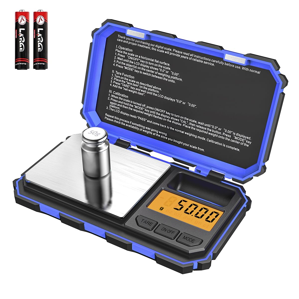 Criacr Digital Pocket Scale, 200g Precision Mini Scales with 50g Calibration Weight, Potable Small Scale with LCD Backlit, 6 Units, 0.01 Precision, Tare Function, for Experiment, Jewellery (Blue) — image 1