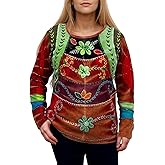 Agan Traders Women's 2025 Spring Rib Knit Cotton Stonewashed Patched Tie Dye Long Sleeve Bohemian Embroidered Top Blouses (255 RB, L, Red M2)