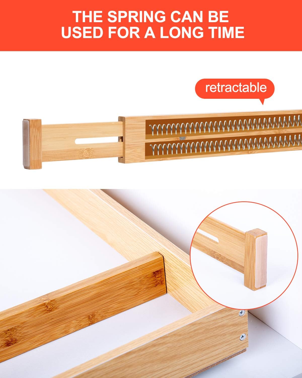 Drawer Dividers Bamboo Organizer Kitchen Clothes Utensils Spring Adjustable Expandable Storage Separators for Bedroom Bathroom Office Set of 4 Pack: Home Improvement