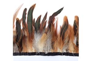 KOLIGHT Pack of 2 Yards Natural Rooster Hackle Feather Trim Fringe 5-7" in Width DIY Decoration (Natural)