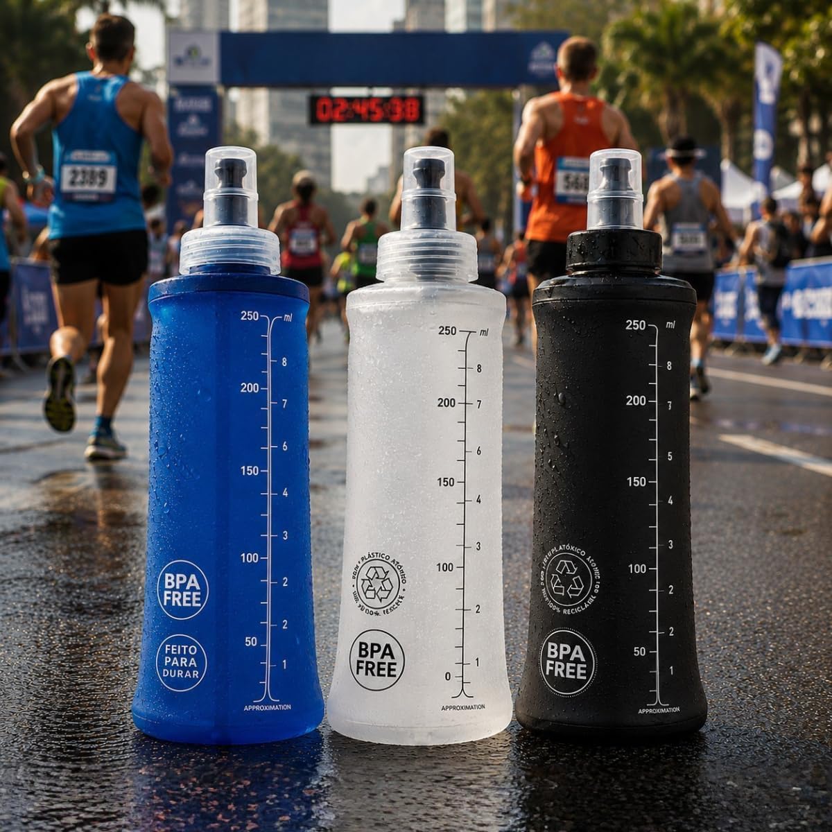 Garrafa Dobrável Soft Flask Silicone Flexível BPA Free Corrida Bike 250ML | Flexível, Livre de BPA, Bico Antivazamento, para Corrida e Ciclismo