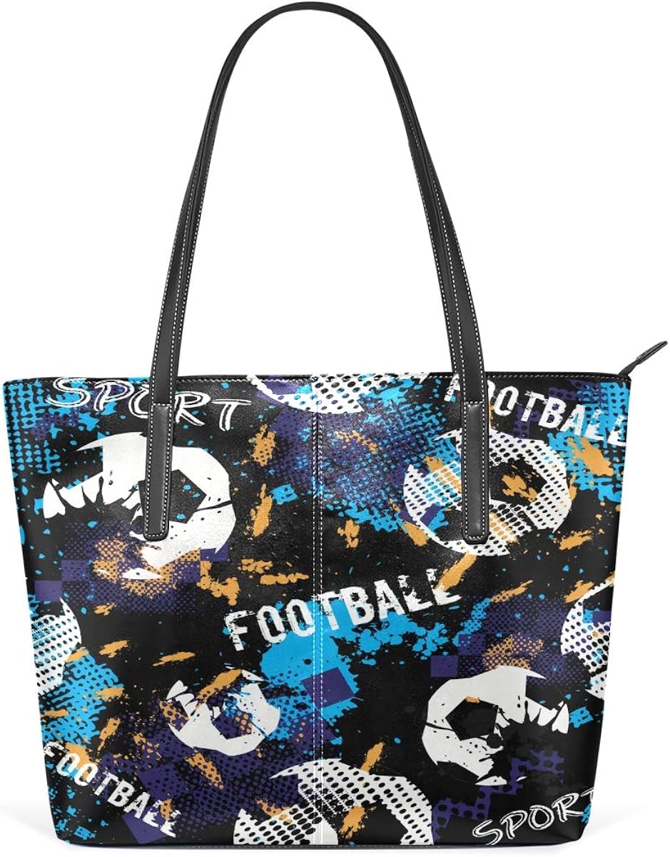 Football Soccer Sport PU Leather Tote Bag for Women, Highcapacity PU Leather Handbag Shoulder