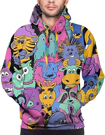 Amazon ポケット付きメンズスリムパーカーカラフルな変な動物スウェット トレーナー パーカー 通販
