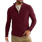 Runcati Mens Full Zip Cardigan Sweater Casual Waffle Stand Collar Knitted Winter Chunky Sweaters