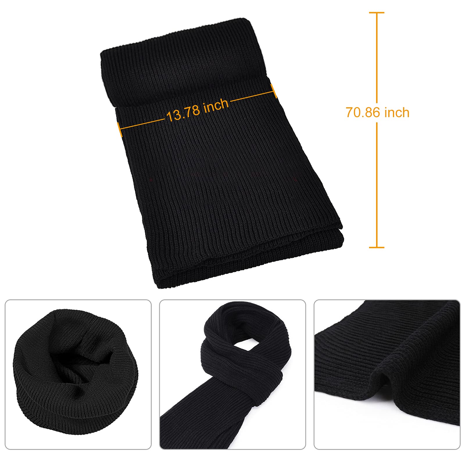 Winter Beanie Hats for Men Long Neck Scarf and Touchscreen Gloves Set with Fleece Lined Skull Caps Gifts for Men