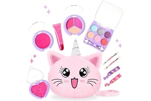 Prinbarbee Toddler Makeup Kit Age 3-4 with Mini 5x4.3in Coin Purse,Real, Non Toxic, Washable Make Up Toy for Little Girls,Unicorn Play Makeup Set for Kids 3-12,Birthday (Pink2)