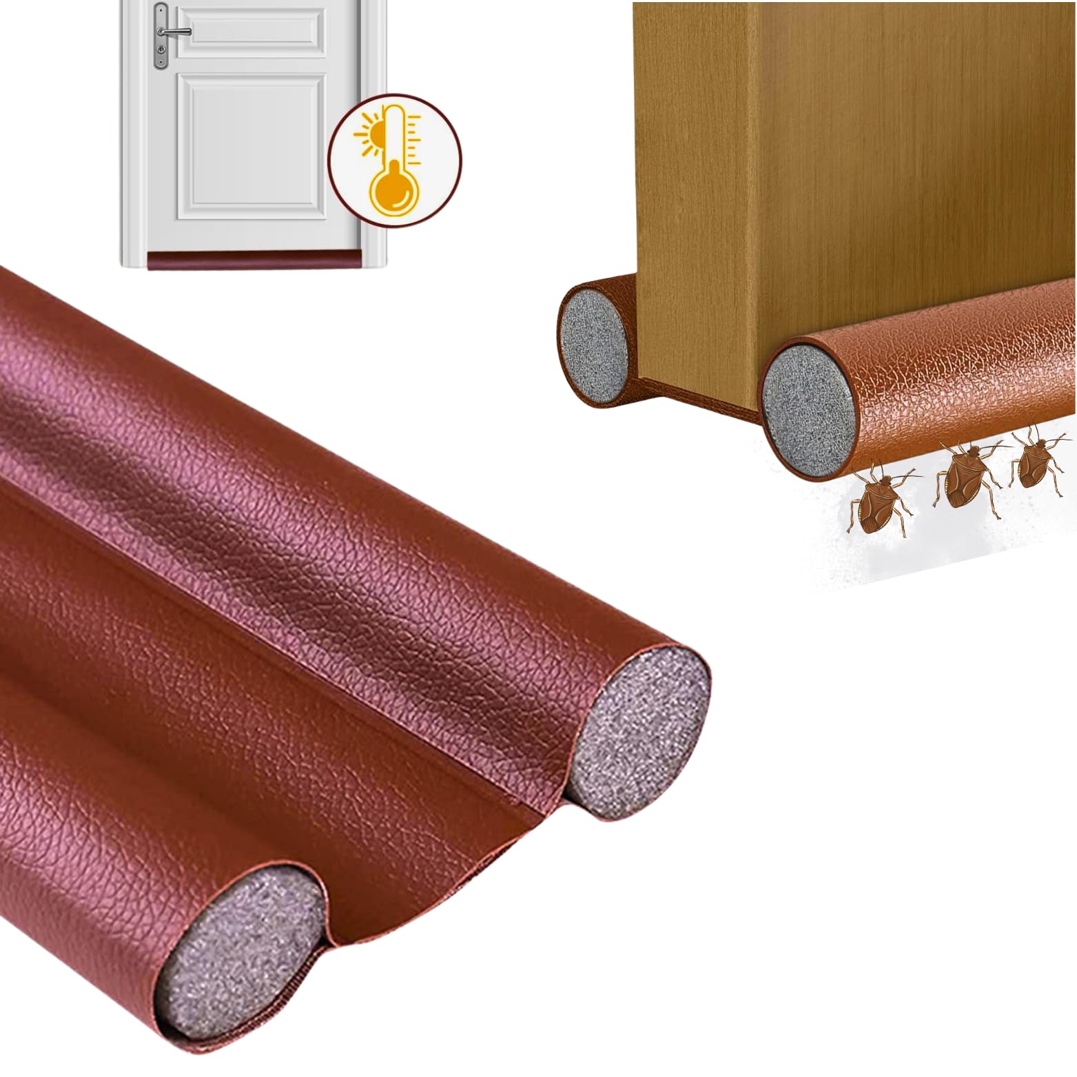 Draft excluder for doors. Draught excluder for doors - Door draft excluder - Draught excluder for bottom of door insulates from cold and heat. Prevents the entry of dust and bugs. (marron)