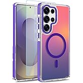 MOWIME Magnetic Case for Samsung Galaxy S25 Ultra [Compatible with Magsafe] [Cute Fashion Fluorescent Design] [1 Screen Protector] Slim Translucent Matte Case for Galaxy S25 Ultra 6.9", Purple