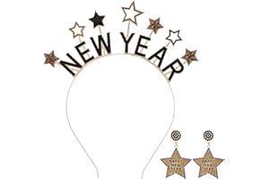 PartyforU Happy New Year Headband - 2 Pcs 2026 New-Year Crown and Star Earrings for Women New Years Eve Party