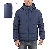 Men's Ultra Lightweiht Packable Down Jacket Hood Water-Resistant Full Zip Pockets Puffer Jackets