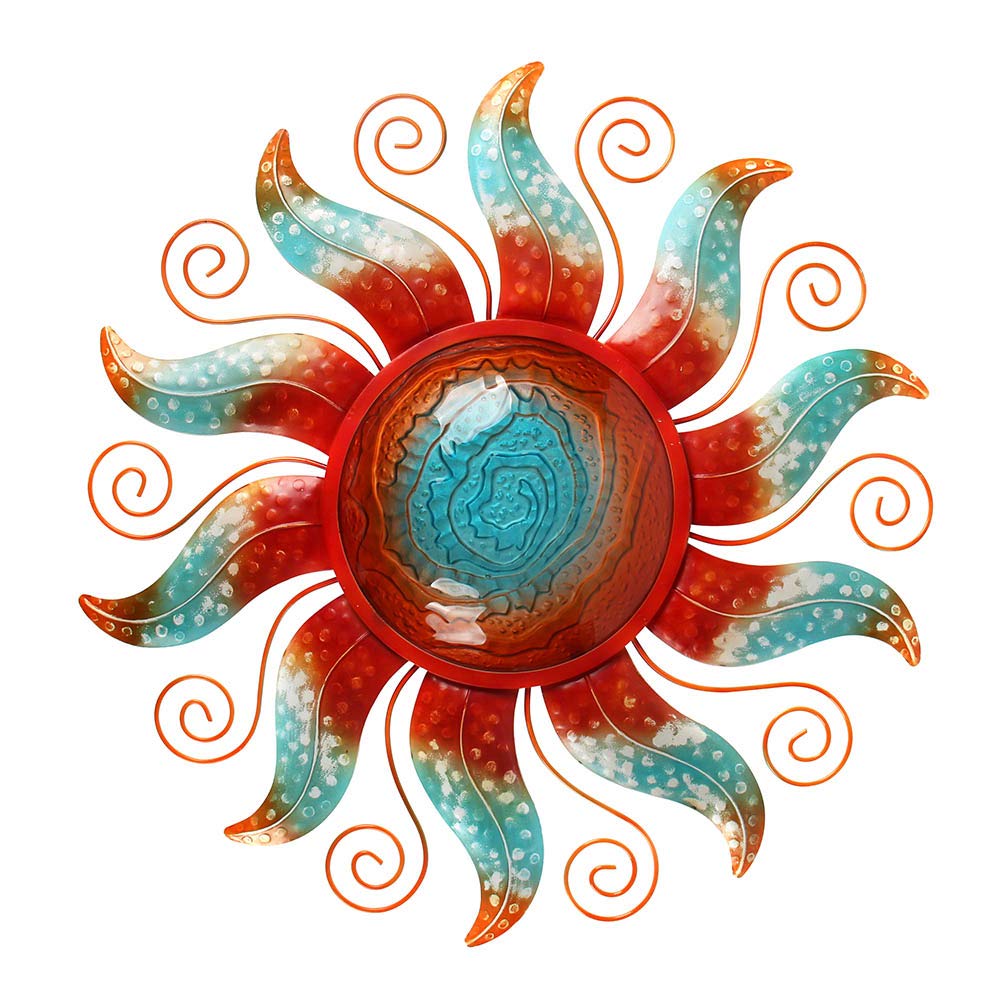 Liffy Metal Sun Wall Decor Outdoor Glass Sculpture Art Colorful Decorations for Living Room Bedroom