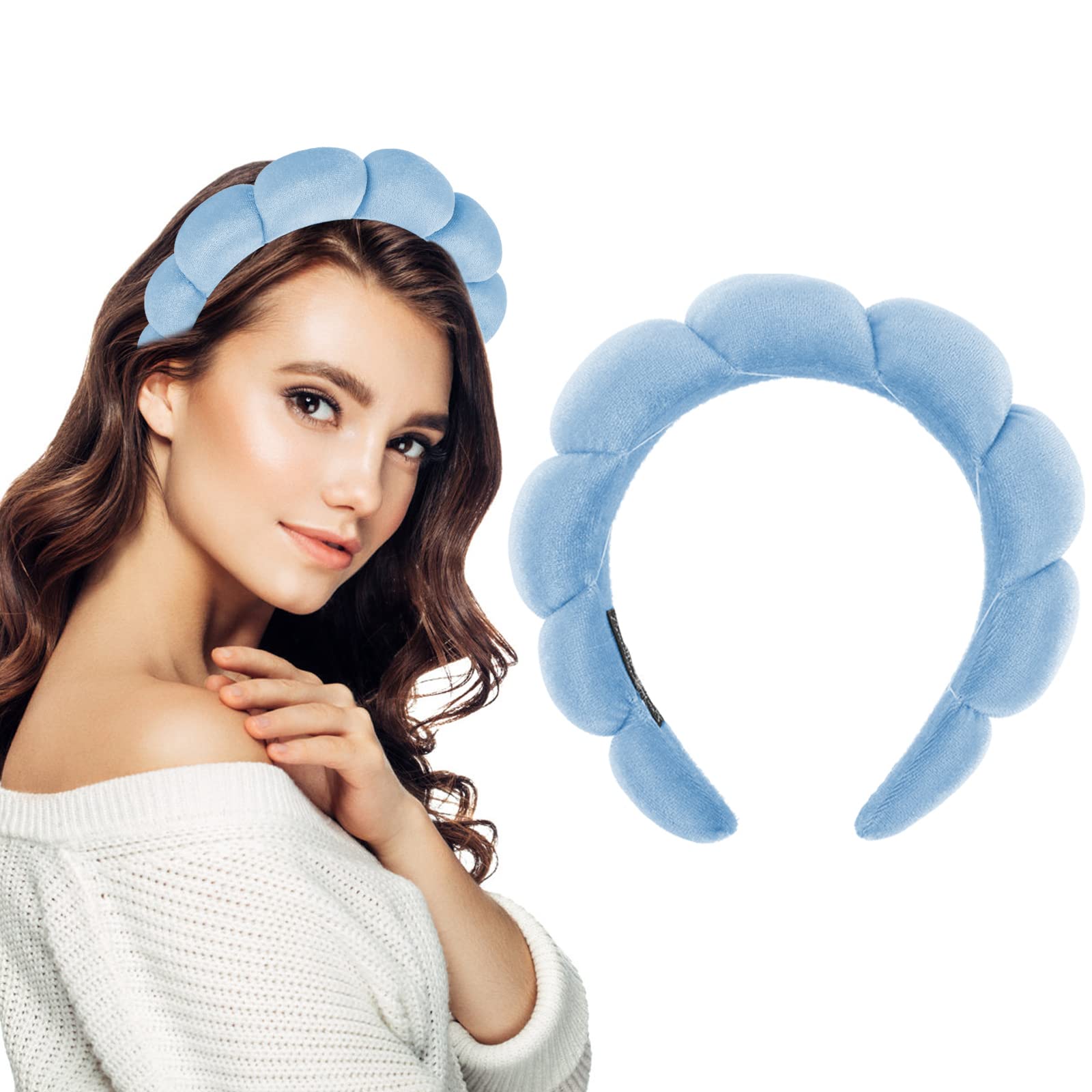 Yolev Spa Headband for Women, Makeup Headband Sponge Skincare Headband Soft Terry Cloth Fabric Hairband Hair Accessories for Washing Face, Makeup Removal, Shower, Skincare (Blue)