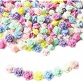 Jmassyang 600 Pieces Mixed Iridescent Candy Color Acrylic Rose Flowers Beads Colorful Flat Back Assorted Candy Color Loose Spacer Mixed for Jewelry Making Rainbow Bracelets Necklaces DIY Crafts