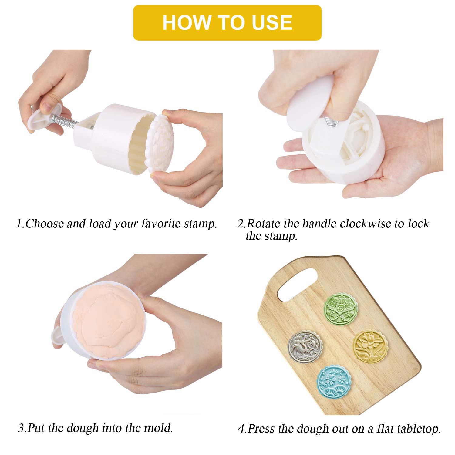 Mooncake Mold Cookie Stamps 125g, Mid-Autumn Festival Hand Pressure Moon Cake Maker DIY Dessert Mold