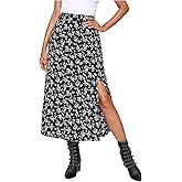 Floerns Women's Boho Floral High Waist Split A Line Midi Skirt