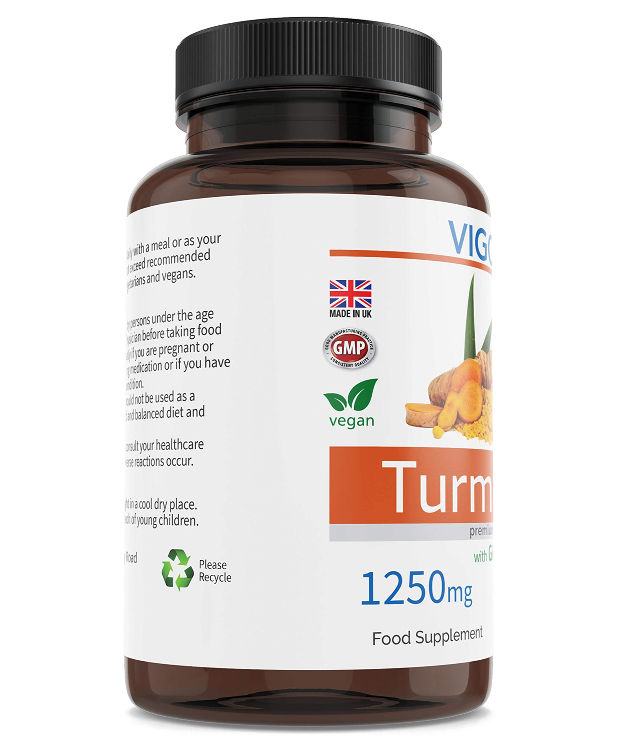 Turmeric + Ginger + Black Pepper for the maximum absorption of Curcumin - Natural Curcuma Longa Root - Antioxidant for Inflammation of the Joints - 1250mg 120 Capsules - Non-GMO Gluten-free Vegan - UK