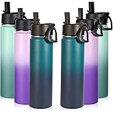 Volhoply 24oz Insulated Water Bottle With Straw Bulk 6 Pack,Metal Wide Mouth Water Bottles With Handle Keep Cold,Reusable Double Wall Cups,Powder Coated Sport Bottle For Holder(Assorted,6 Count)