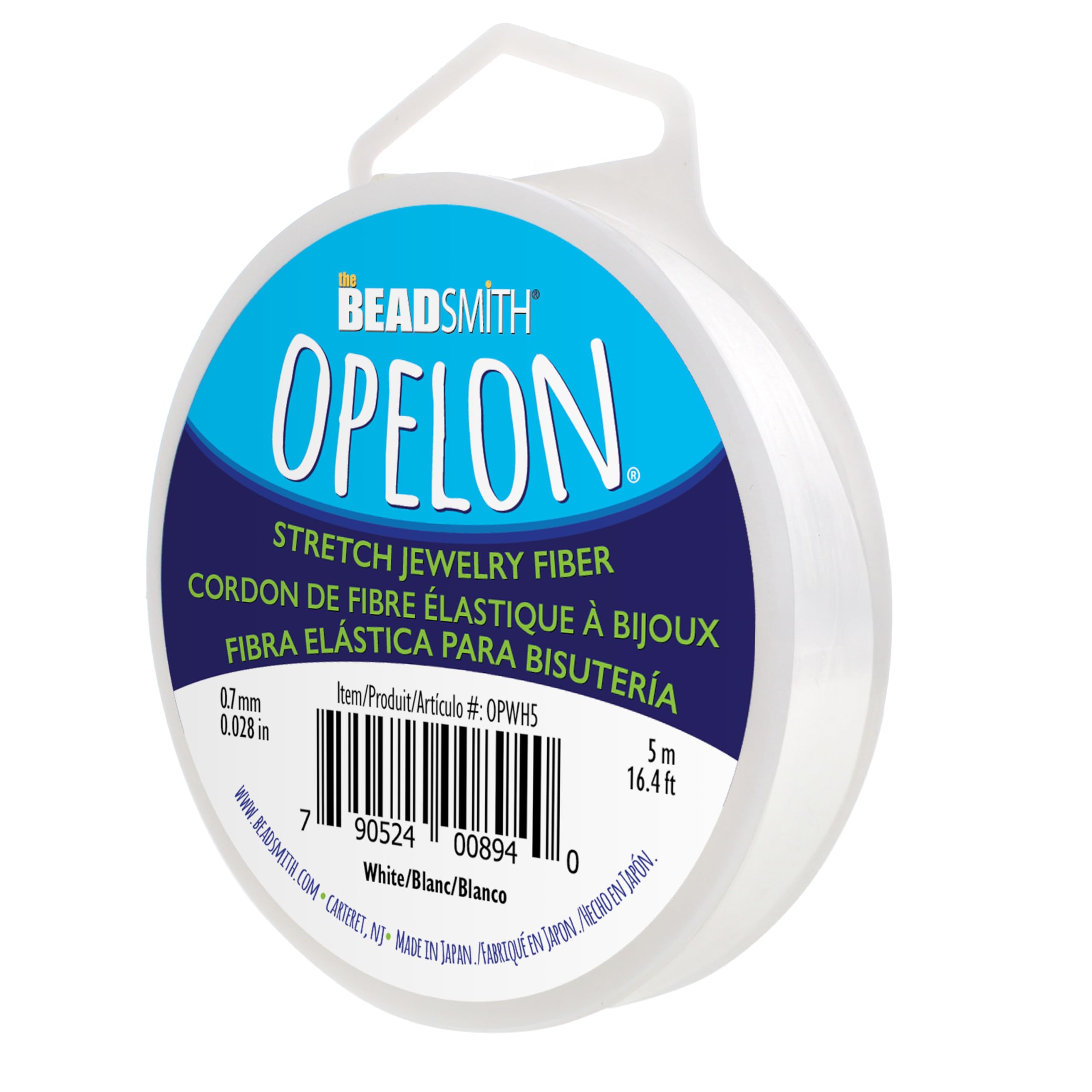 The Beadsmith Opelon Stretch Cord – Elastic Beading Fiber, White, 0.7 mm Diameter, 5 Meters (16.4 ft) Spool