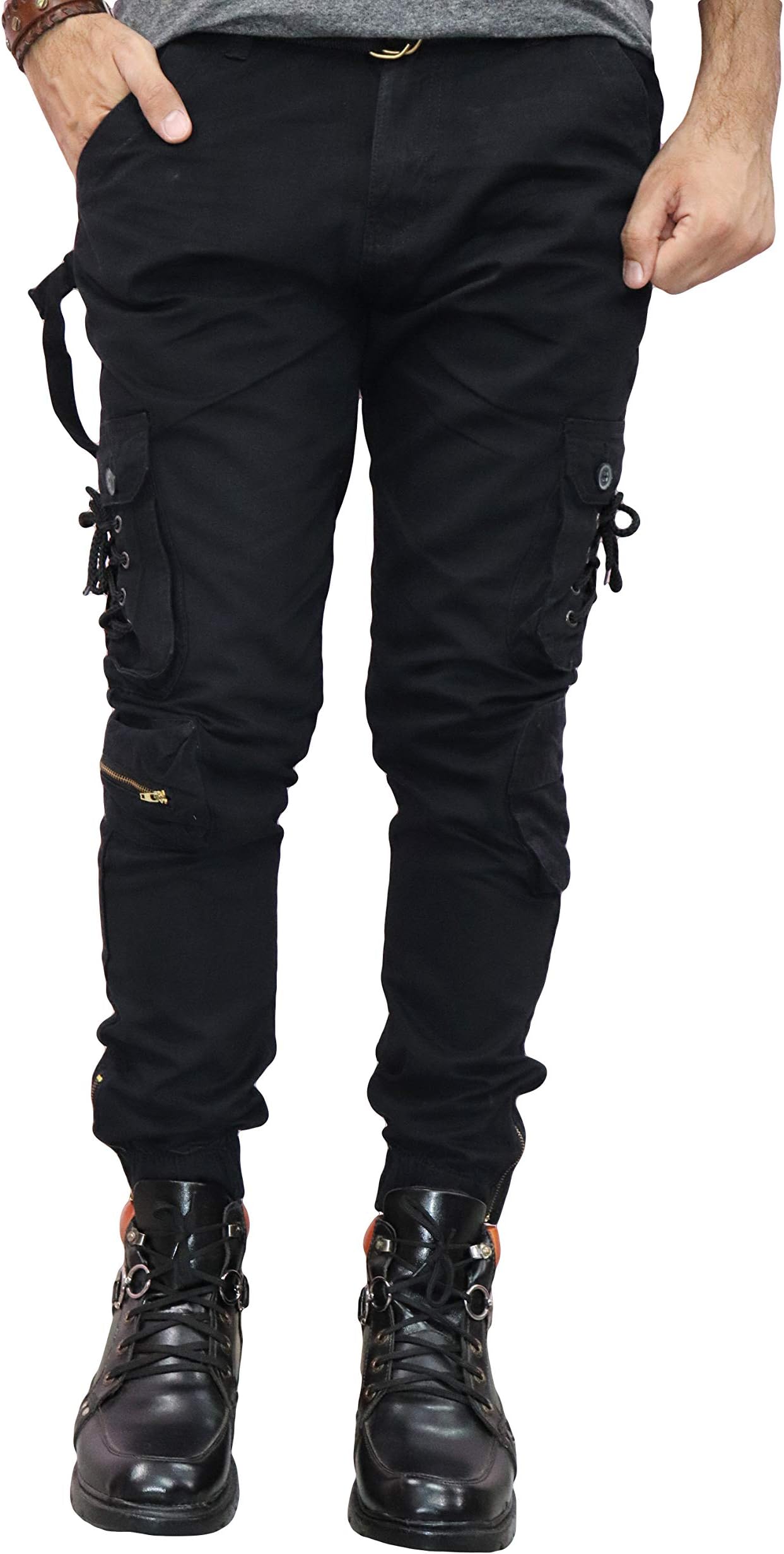 Urban Legends 6 Pocket Relaxed and Regular Fit Cotton Cargo Jogger Pants for Men with Elasticated Stretchable Zipper Bottom, Design for Casual and Sporty Looks. (Black)