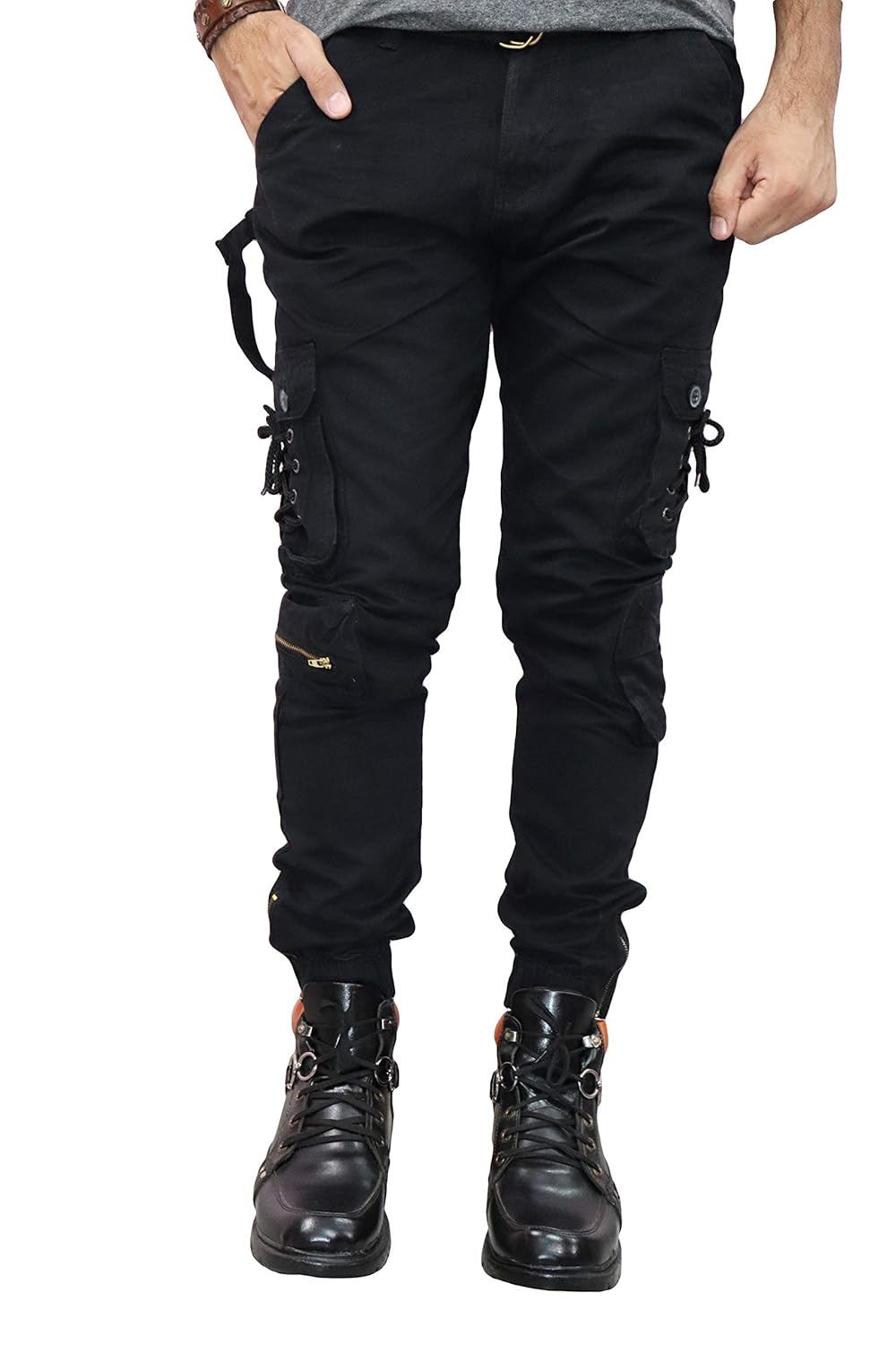 black 6 pocket pants