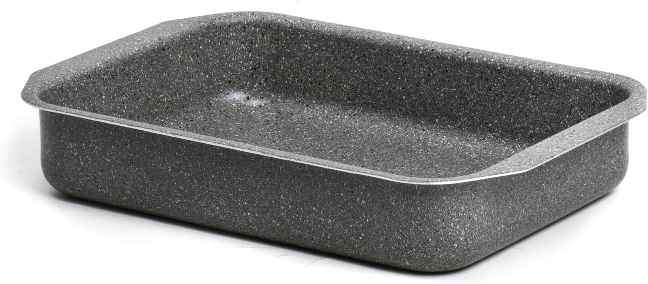 Aeternum YOC5 LS0001 New Trudi Roasting/Lasagne Rectangular Deep Dish – Non-stick Cast Aluminium with Stone Particles, 28.7 x 19.81cm, Grey