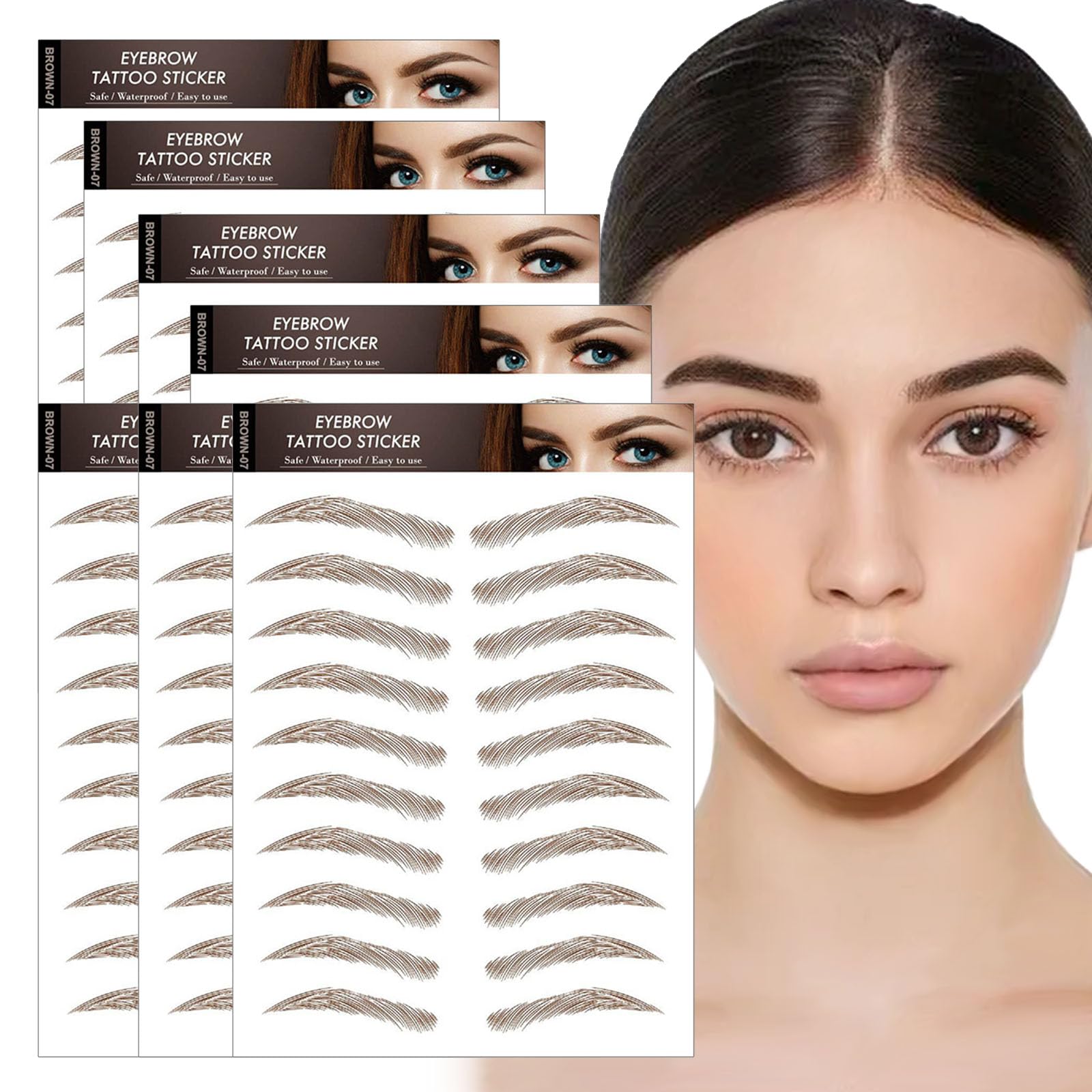 AWAVM 7Sheets/77Pairs 4D Hair-Like Tattoo Stickers Waterproof Natural Fake Eyebrow Stickers,Long Lasting Eyebrow Grooming Shaping Perfect for Women and Girls (Brown-07)