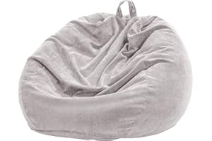 Nobildonna 3 ft Bean Bag Chair Cover (No Filler) for Adults and Kids, 300L Extra Large Stuffed Animal Storage Bean Bag Washable Soft Premium Corduroy Stuffable Bean Bag Cover (Light Grey)