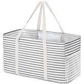 Lifewit Extra Large Tote Bag, Reusable Grocery Bags with Metal Wire Frame and Handles, Standing Utility Foldable Shopping Bags for Storage, Picnics, Beach, Laundry, Car, 46L, 1 Pack, Gray
