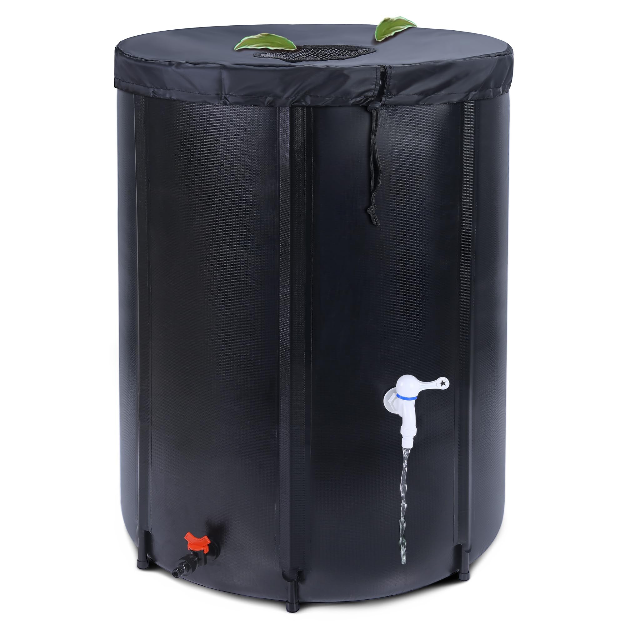 Photo 1 of Rihogar 100 Gallon Rain Barrel - Portable Rain Water Collection Barrel - Large Collapsible Water Storage Tank with Spigot Overflow Kit, Black