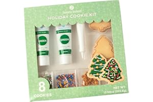 Sweets Indeed Christmas Tree Cookie Decorating Kit | 8 Pre-Baked Tree Cookies with Green & White Frosting and Sprinkles | Holiday Cookie Decorating Set for Kids, Families & Parties – 13.89 oz