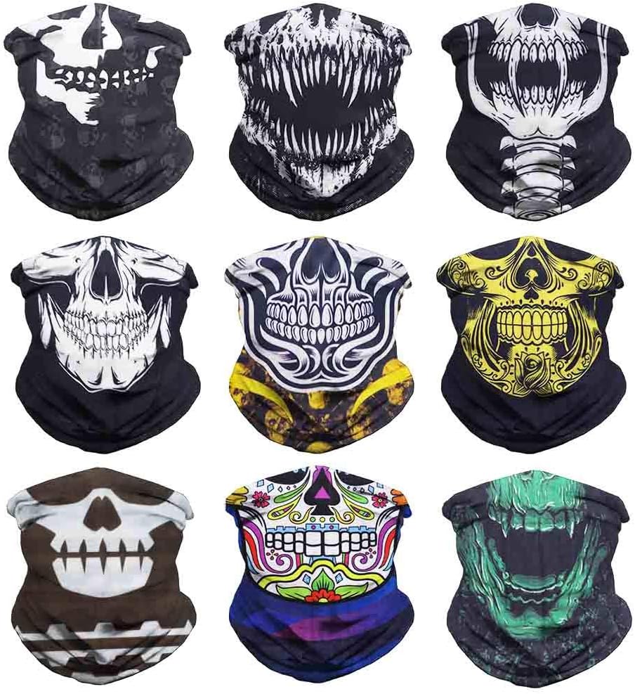 Working Out Multifunctional Headwear - Skull Headband Face Mask Neck Gaiter Scarf Wrap Sweatband Headband Skeleton - Seamless Tube Bandana (9PCS Skull Series-4)