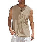COOFANDY Men's Cotton Linen Tank Top Shirts Casual Sleeveless Lace Up Beach Hippie Tops Bohemian Renaissance Pirate Tunic
