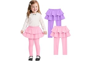 Witwot 2 Pack Toddler Girls Tutu Leggings Baby Girl Cotton Pants with Ruffle Skirt Size 18M-5T