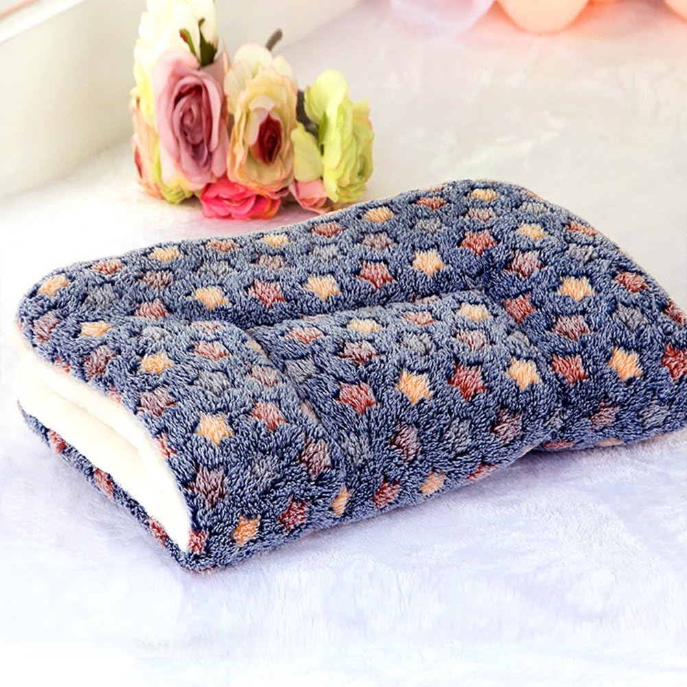Happy Fd Coral Fleece Star Warming Pet Bed Cushion Pad Dog Cat Cage Kennel Crate Soft Cozy Mat (L(70X55cm), Navy Blue Star)