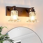 Haolaike Vintage 2-Light Bathroom Vanity Light, Oil Rubbed Bronze Bathroom Light Fixtures with Floral Clear Glass Shades, Ant