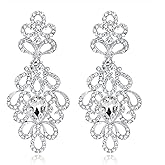 JWICOS Silver Floral Crystal Rhinestones Teardrop Dangle Earrings for Women Brides Chandelier Bridal Wedding Earrings Accessories