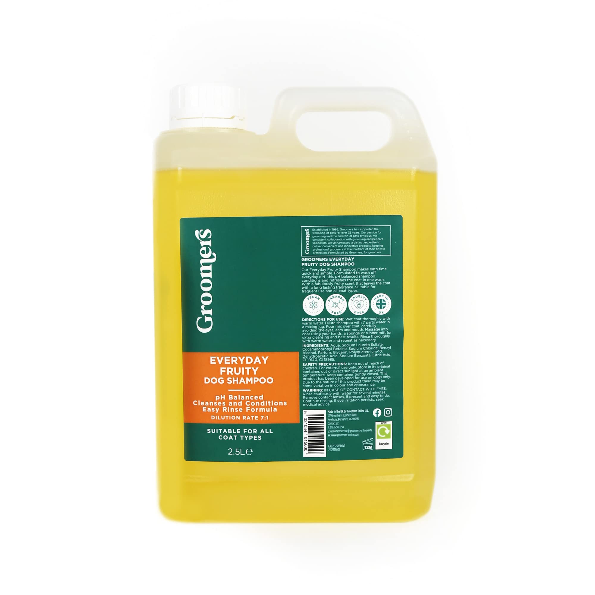 Groomers Everyday Fruity Dog Shampoo for Dog Grooming 2.5L - Long Lasting Fragrance - Cleanses and Conditions - pH Balanced, Vegan, Paraben Free, Easy Rinse - Suitable for All Coats