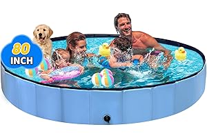 Thecvia Foldable Dog & Kids Pool, 80" Blue Plastic Bathing Tub, Collapsible Swimming Pool for Toddlers 1-3