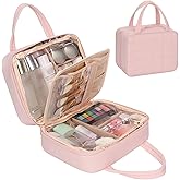 onemoky Travel Makeup Bag, Large Capacity Cosmetic Bag, Portable Make Up Bag Organizer for Women, Waterproof Cosmetic Travel Bag with Dividers and Brush Compartment for Cosmetics & Toiletries