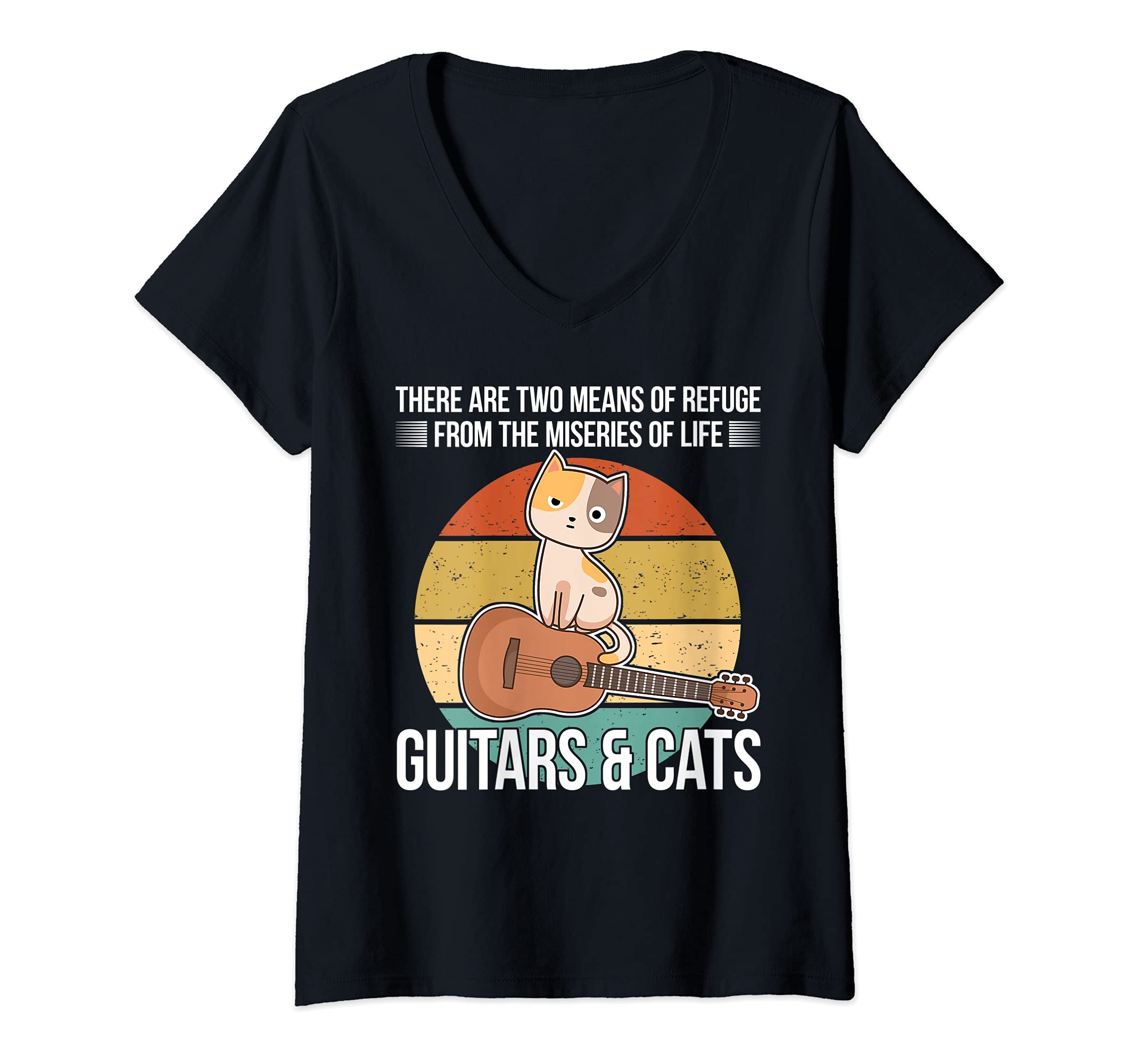 Womens Witty Guitar Player Saying Cat Owner Guitarist I Life V-Neck T-Shirt